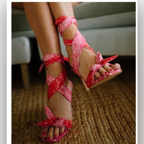 NEW Gianni Bini X DANNIJO Misch Bandana Colorblock Print Ankle Wrap Bow Sandals - Picture 9 of 10